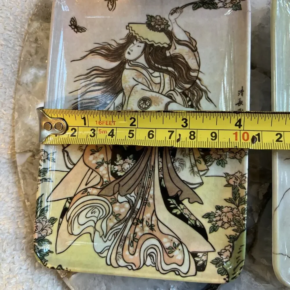 Lot of 2 Vintage Mebel Italy Decorative Crafts Melamine Trinket Trays Geisha Art